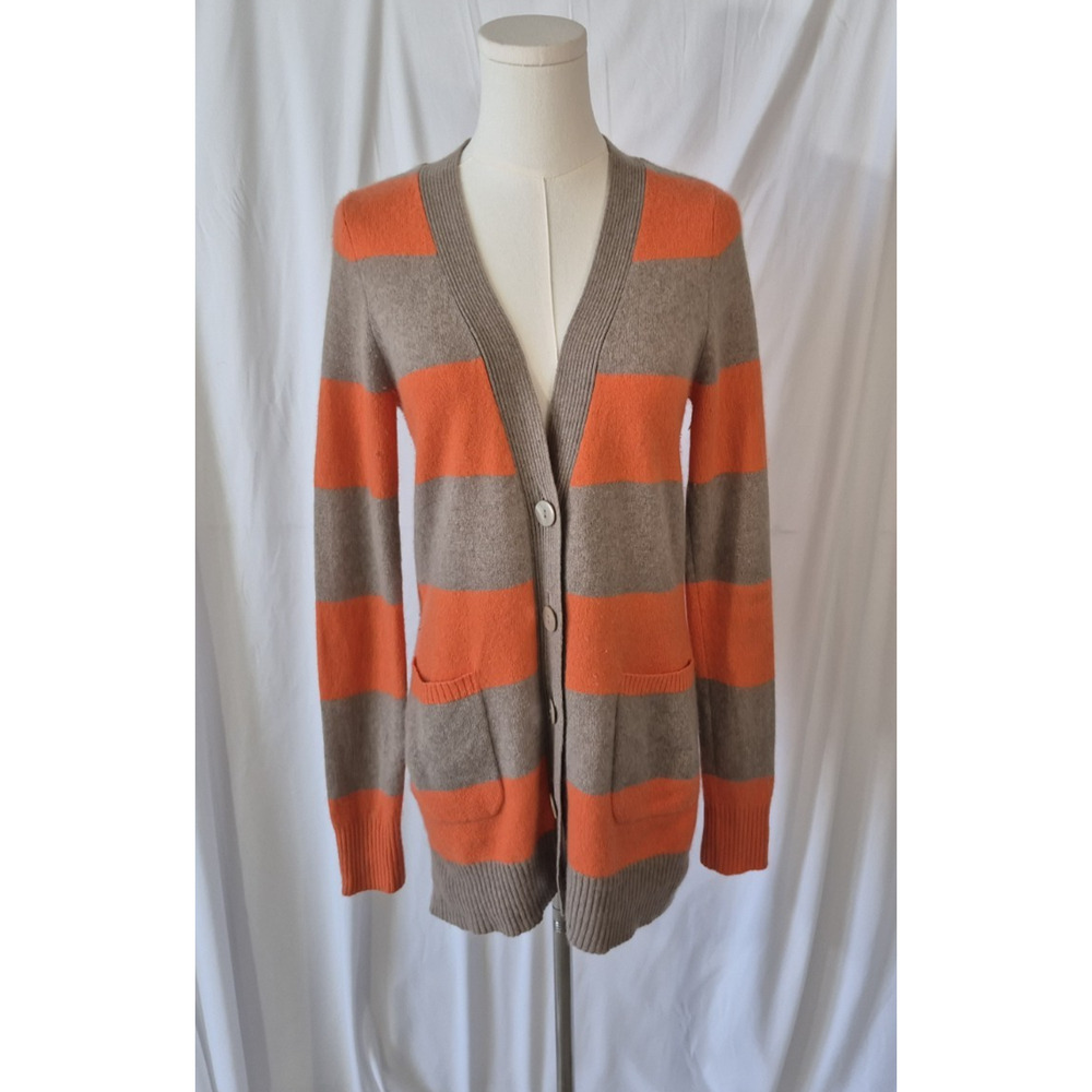 Autumn Cashmere Womens Gray Orange Striped Cashmere Sweater Small